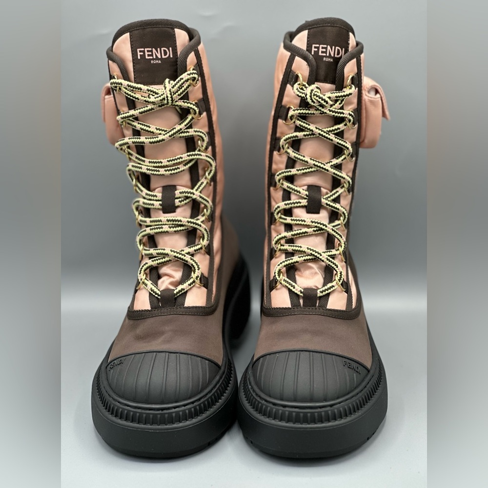 Fendi Domino Pink nylon biker boots